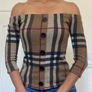 Plaid Off-Shoulder Sweater